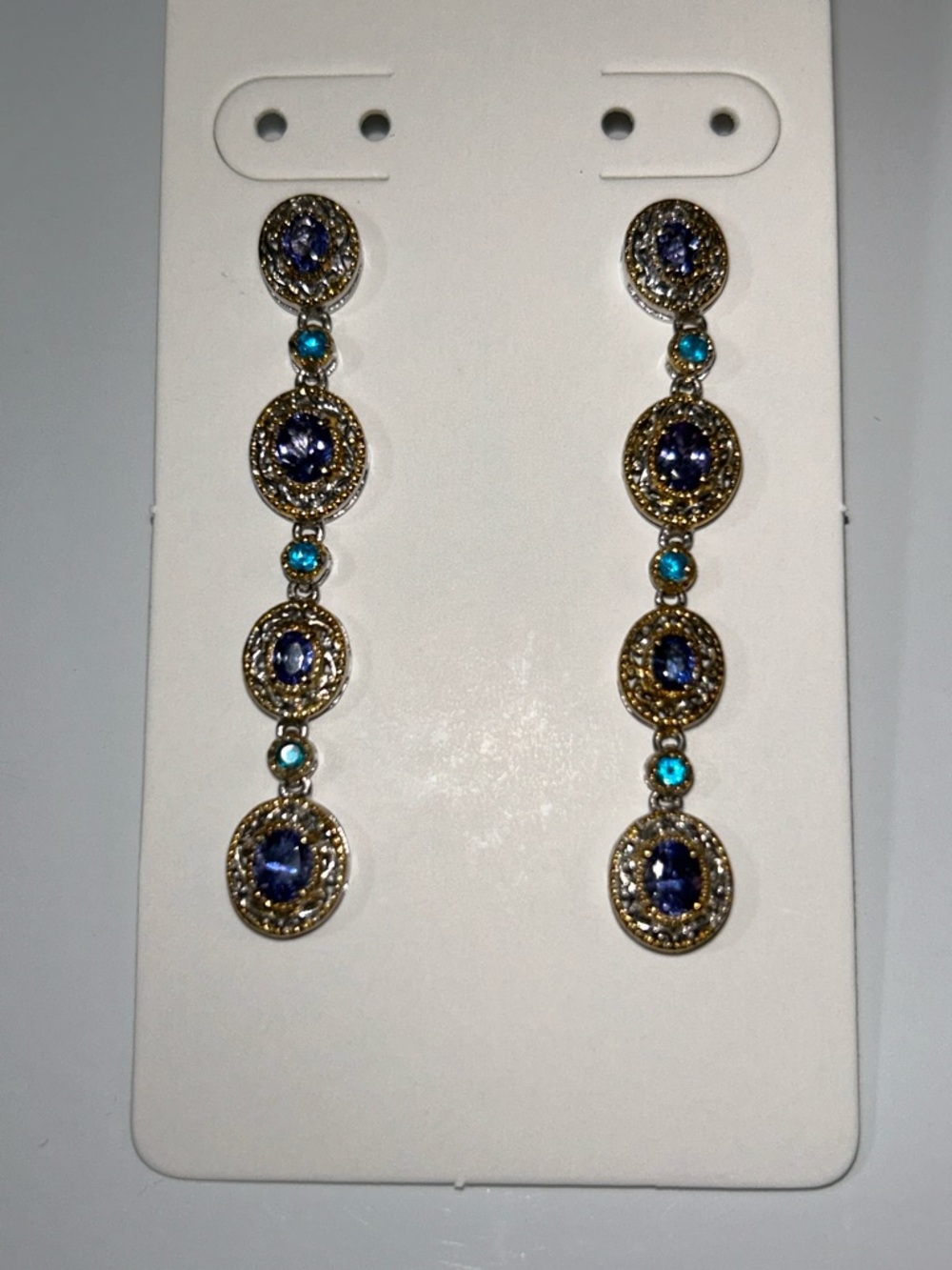 NWOT Gems En Vogue Palladium 18k Accent Genuine Tanzanite -Neon Apatite Earrings